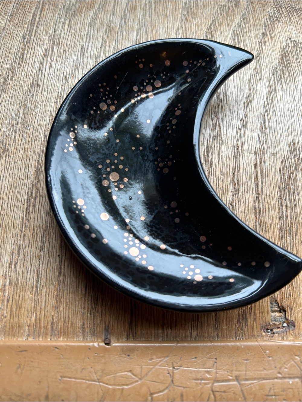 Black Crescent Moon Trinket Dish with Speckles